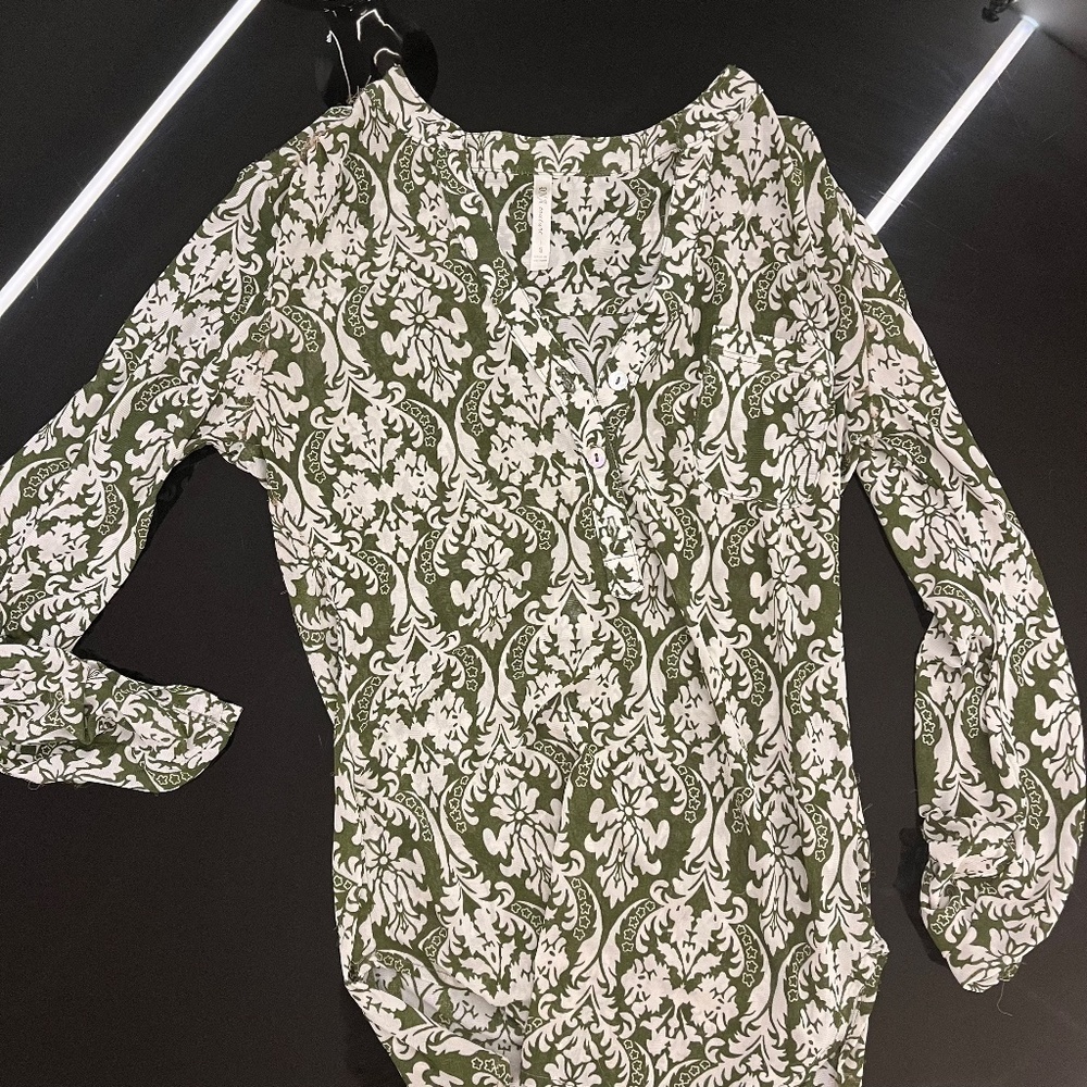 DNA Couture Mesh Printed Henley Blouse